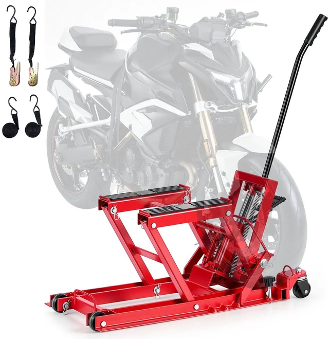 Main image of VEVOR Hydraulic Motorcycle Lift Jack, 1500 lbs Capacity, ATV Lift Jack Portable Motorcycle Hoist Stand with 4 Wheels, 4.5"-15.2" Height Range, Hydraulic Foot-Operated Hoist Stand for ATVs, Dirt Bikes