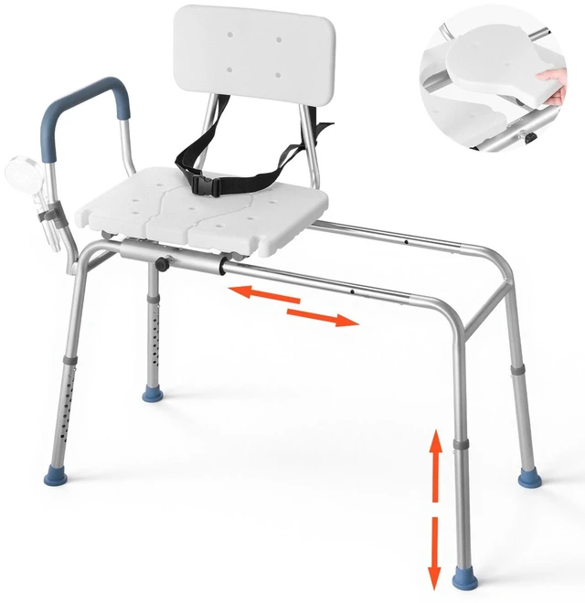 Main image of VEVOR Sliding Shower Chair, 400 lbs Capacity Tub Transfer Bench for Bathtub, Heavy Duty Shower Bench with Arms and Backrest, Height Adjustable Seat for Handicap, Adults, Seniors, Elderly and Disabled