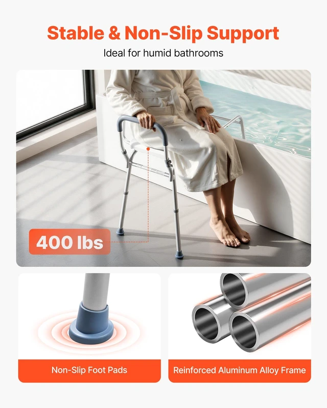 Alt view image 5 of 8 - VEVOR Sliding Shower Chair, 400 lbs Capacity Tub Transfer Bench for Bathtub, Heavy Duty Shower Bench with Arms and Backrest, Height Adjustable Seat for Handicap, Adults, Seniors, Elderly and Disabled