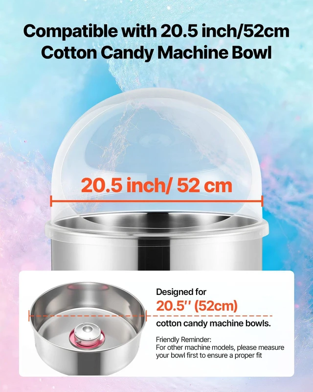 Alt view image 2 of 8 - VEVOR Cotton Candy Machine Cover, Transparent Acrylic Dome Bubble Shield, Cotton Candy Machine Bubble Shield Compatible with 20.5in Cottons Candies Machines Bowl for Party, Shops, Bottom Groove Design