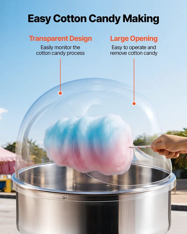 Alt view image 5 of 8 - VEVOR Cotton Candy Machine Cover, Transparent Acrylic Dome Bubble Shield, Cotton Candy Machine Bubble Shield Compatible with 20.5in Cottons Candies Machines Bowl for Party, Shops, Bottom Groove Design