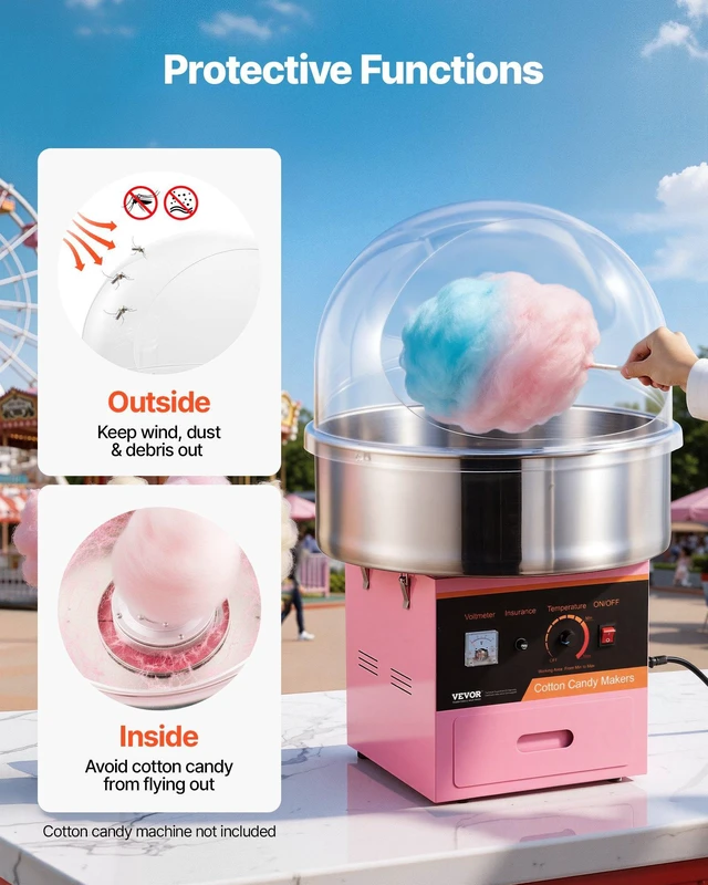 Alt view image 4 of 8 - VEVOR Cotton Candy Machine Cover, Transparent Acrylic Dome Bubble Shield, Cotton Candy Machine Bubble Shield Compatible with 20.5in Cottons Candies Machines Bowl for Party, Shops, Bottom Groove Design