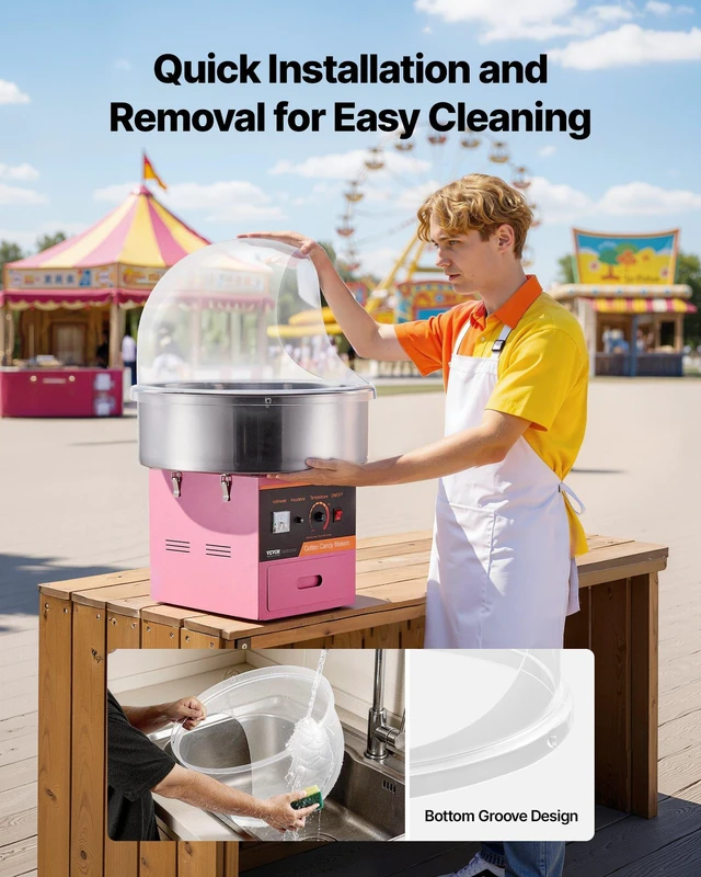 Alt view image 6 of 8 - VEVOR Cotton Candy Machine Cover, Transparent Acrylic Dome Bubble Shield, Cotton Candy Machine Bubble Shield Compatible with 20.5in Cottons Candies Machines Bowl for Party, Shops, Bottom Groove Design