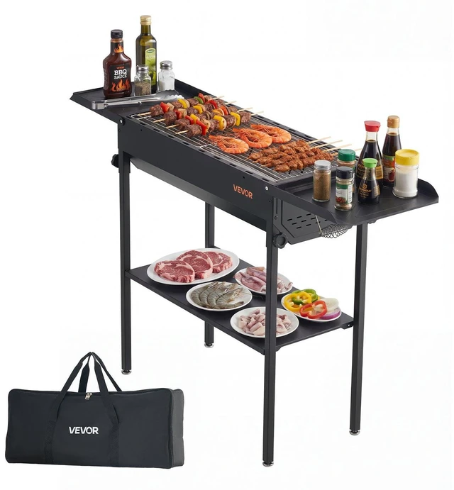 Main image of VEVOR Foldable Charcoal Grill, Portable Charcoal Barbecue Grill with Adjustable Height & Folding Side Tables, High-Temp Powder-Coated Steel Outdoor BBQ Grills for Camping Backyard Parties