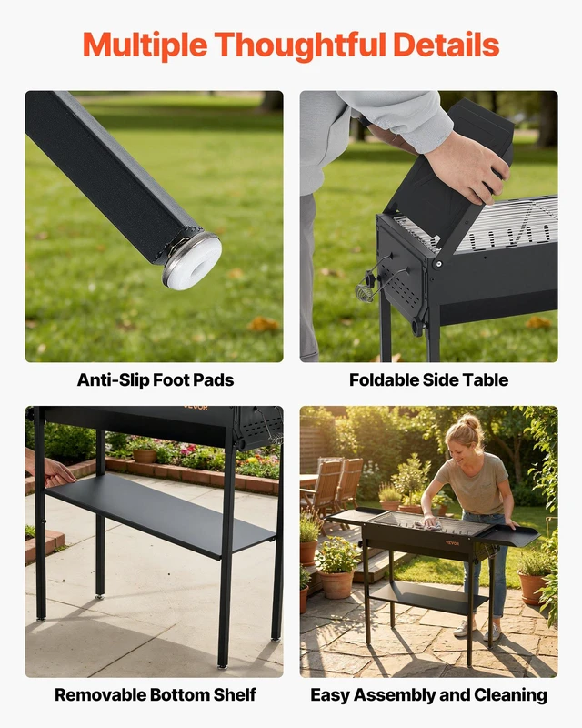 Alt view image 5 of 8 - VEVOR Foldable Charcoal Grill, Portable Charcoal Barbecue Grill with Adjustable Height & Folding Side Tables, High-Temp Powder-Coated Steel Outdoor BBQ Grills for Camping Backyard Parties