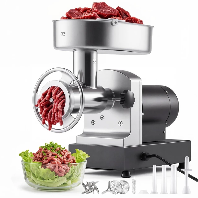 Main image of VEVOR Commercial Meat Grinder, 21 Lbs/Min Capacity, #32 Electric Meat Mincer with 3 Plates, 3 Sausage Stuff Tubes, 1100W/1.5HP Stainless Steel Sausage Maker for Home Kitchens & Restaurants, ETL Listed
