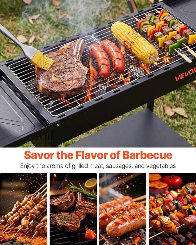 Alt view image 7 of 8 - VEVOR Foldable Charcoal Grill, Portable Charcoal Barbecue Grill with Adjustable Height & Folding Side Tables, High-Temp Powder-Coated Steel Outdoor BBQ Grills for Camping Backyard Parties