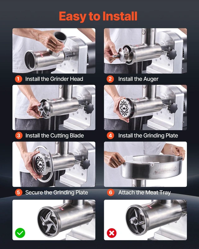 Alt view image 6 of 8 - VEVOR Commercial Meat Grinder, 21 Lbs/Min Capacity, #32 Electric Meat Mincer with 3 Plates, 3 Sausage Stuff Tubes, 1100W/1.5HP Stainless Steel Sausage Maker for Home Kitchens & Restaurants, ETL Listed