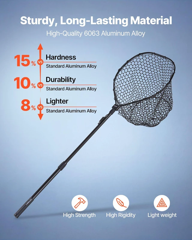 Alt view image 2 of 8 - VEVOR Fishing Net, Foldable Landing Nets with Telescopic Handle, Portable Lightweight and Stronger 6063 Aluminum Fish Gear, Soft Silicone Fish-Friendly Mesh, for Kayak, Boat, Bank, Pond, Gifts for Men