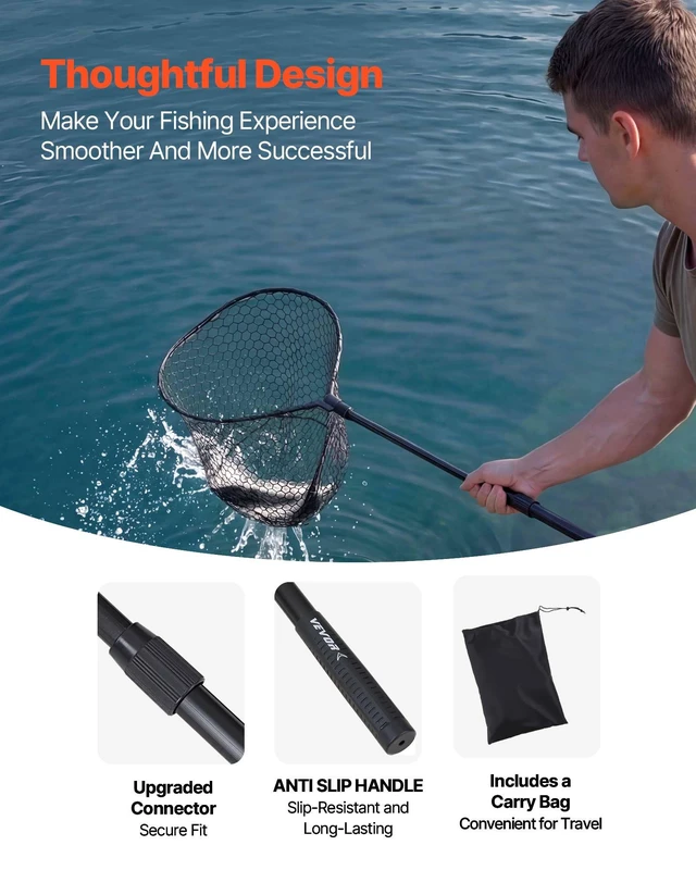 Alt view image 4 of 8 - VEVOR Fishing Net, Foldable Landing Nets with Telescopic Handle, Portable Lightweight and Stronger 6063 Aluminum Fish Gear, Soft Silicone Fish-Friendly Mesh, for Kayak, Boat, Bank, Pond, Gifts for Men