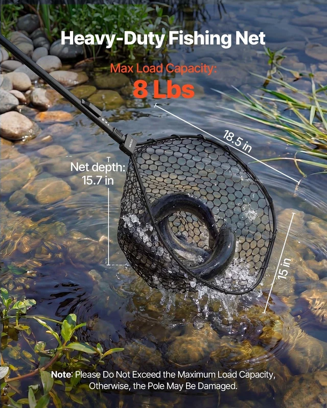 Alt view image 5 of 8 - VEVOR Fishing Net, Foldable Landing Nets with Telescopic Handle, Portable Lightweight and Stronger 6063 Aluminum Fish Gear, Soft Silicone Fish-Friendly Mesh, for Kayak, Boat, Bank, Pond, Gifts for Men