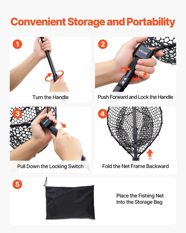 Alt view image 6 of 8 - VEVOR Fishing Net, Foldable Landing Nets with Telescopic Handle, Portable Lightweight and Stronger 6063 Aluminum Fish Gear, Soft Silicone Fish-Friendly Mesh, for Kayak, Boat, Bank, Pond, Gifts for Men