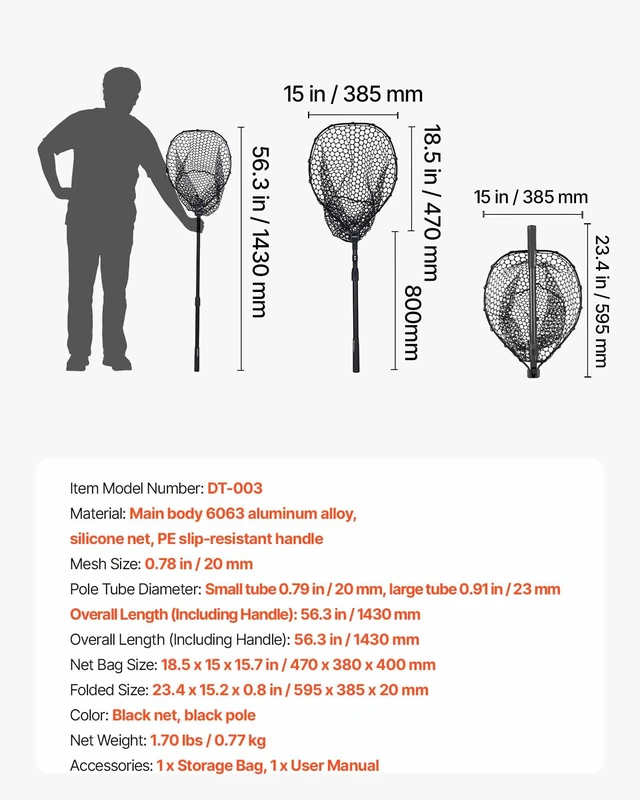 Alt view image 7 of 8 - VEVOR Fishing Net, Foldable Landing Nets with Telescopic Handle, Portable Lightweight and Stronger 6063 Aluminum Fish Gear, Soft Silicone Fish-Friendly Mesh, for Kayak, Boat, Bank, Pond, Gifts for Men