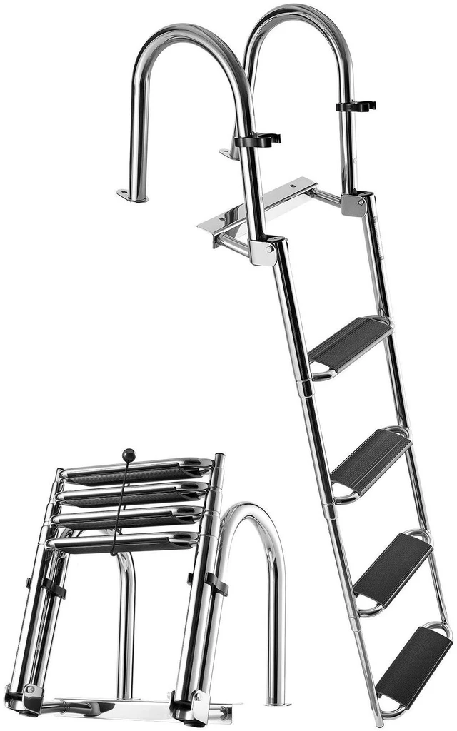Main image of VEVOR Boat Ladder, 4 Steps, Stainless Steel Telescoping Folding Swim Deck Ladder for Rear Entry Inboard, 600lbs Capacity with Extra Wide Anti-Slip Steps & Handrails, for Outboards, Yacht, Pontoon Boat