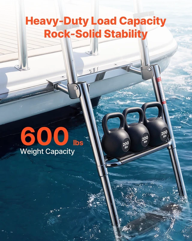 Alt view image 5 of 8 - VEVOR Boat Ladder, 4 Steps, Stainless Steel Telescoping Folding Swim Deck Ladder for Rear Entry Inboard, 600lbs Capacity with Extra Wide Anti-Slip Steps & Handrails, for Outboards, Yacht, Pontoon Boat