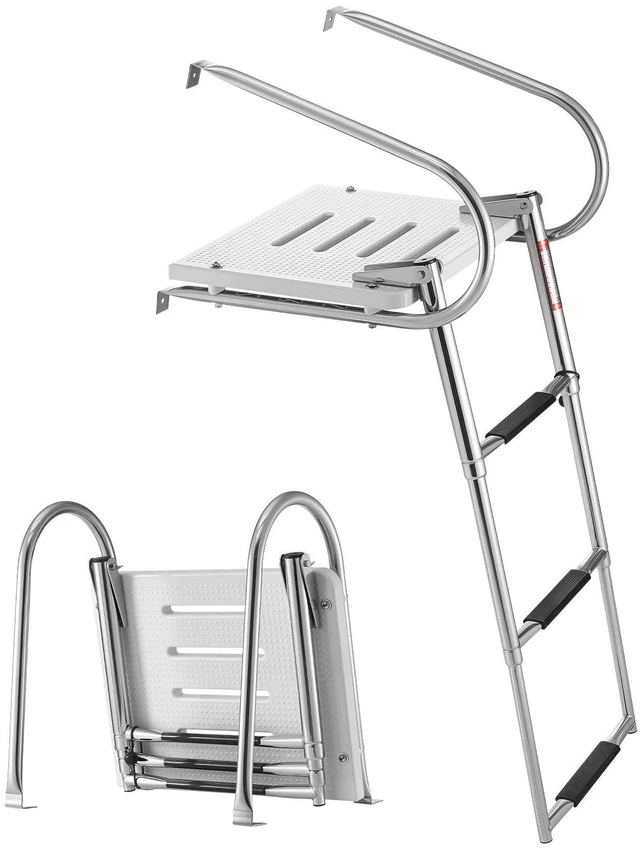 Main image of VEVOR Boat Ladder, 3 Steps, Stainless Steel Telescoping Folding Swim Deck Ladder for Rear Entry Inboard, 400 lbs Capacity with Wide Anti-Slip Steps & Handrails, for Outboards, Yacht, Pontoon Boats