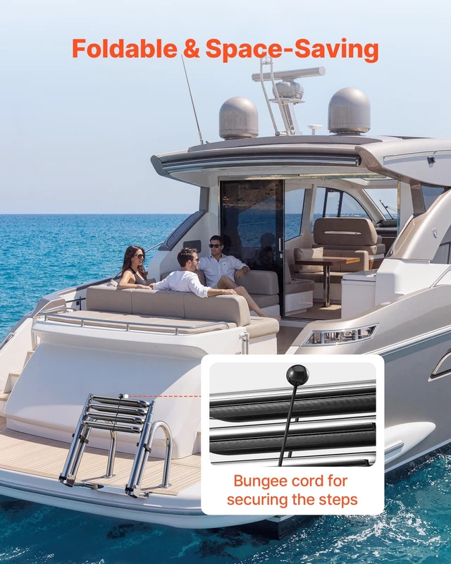 Alt view image 6 of 8 - VEVOR Boat Ladder, 4 Steps, Stainless Steel Telescoping Folding Swim Deck Ladder for Rear Entry Inboard, 600lbs Capacity with Extra Wide Anti-Slip Steps & Handrails, for Outboards, Yacht, Pontoon Boat