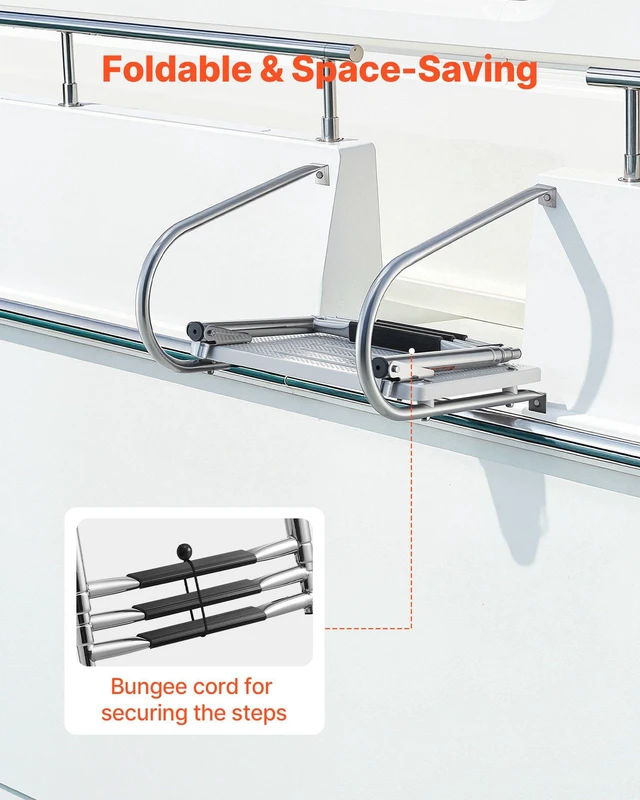 Alt view image 6 of 8 - VEVOR Boat Ladder, 3 Steps, Stainless Steel Telescoping Folding Swim Deck Ladder for Rear Entry Inboard, 400 lbs Capacity with Wide Anti-Slip Steps & Handrails, for Outboards, Yacht, Pontoon Boats