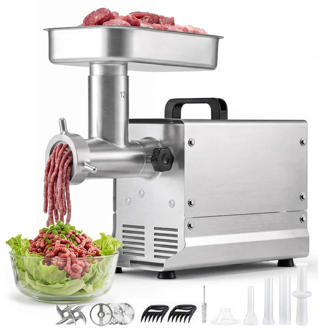 Main image of VEVOR Commercial Meat Grinder, 11 Lbs/Min Capacity, #12 Electric Meat Mincer with 3 Plates, 3 Sausage Stuffing Tubes, 550W/0.7HP Stainless Steel Sausage Maker for Home Kitchen & Restaurant, ETL Listed