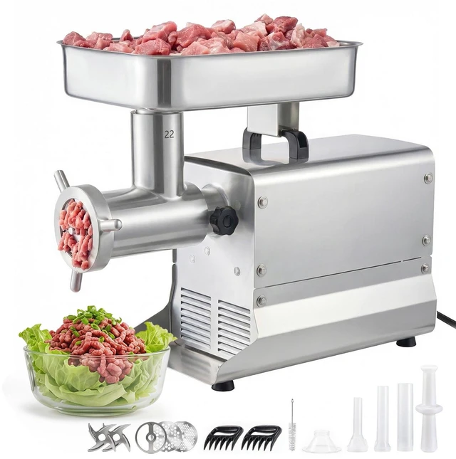 Main image of VEVOR Commercial Meat Grinder, 13 Lbs/Min Capacity, #22 Electric Meat Mincer with 3 Plates, 3 Sausage Stuffing Tubes, 750W/1HP Stainless Steel Sausage Maker for Home Kitchen & Restaurants, ETL Listed