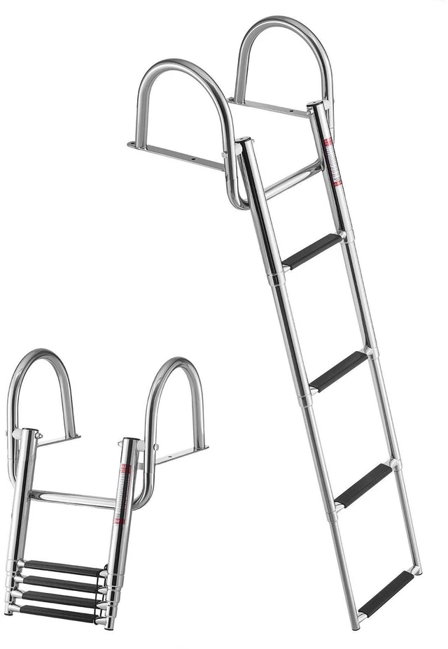Main image of VEVOR Boat Ladder, 4 Steps, Stainless Steel Telescoping Folding Swim Deck Ladder for Rear Entry Inboard, 600 lbs Capacity with Wide Anti-Slip Steps & Handrails, for Outboards, Yacht, Pontoon Boats