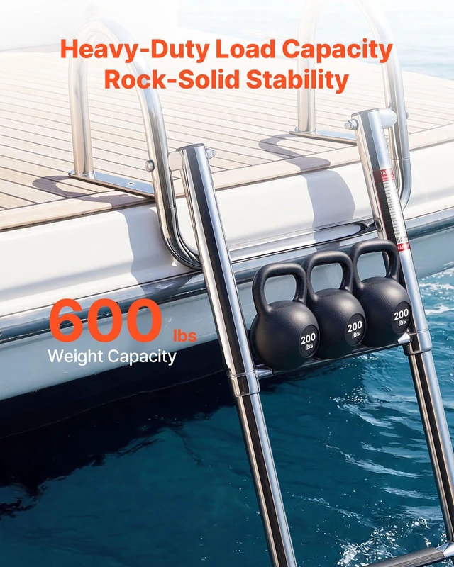 Alt view image 5 of 8 - VEVOR Boat Ladder, 4 Steps, Stainless Steel Telescoping Folding Swim Deck Ladder for Rear Entry Inboard, 600 lbs Capacity with Wide Anti-Slip Steps & Handrails, for Outboards, Yacht, Pontoon Boats