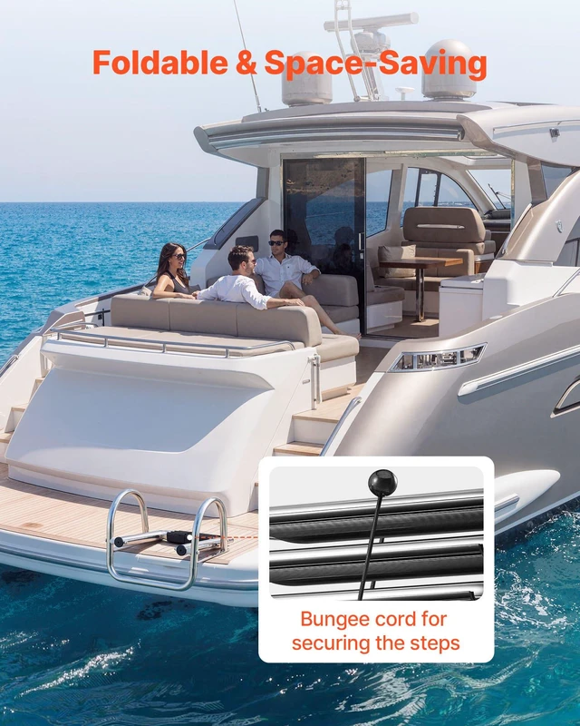Alt view image 6 of 8 - VEVOR Boat Ladder, 4 Steps, Stainless Steel Telescoping Folding Swim Deck Ladder for Rear Entry Inboard, 600 lbs Capacity with Wide Anti-Slip Steps & Handrails, for Outboards, Yacht, Pontoon Boats