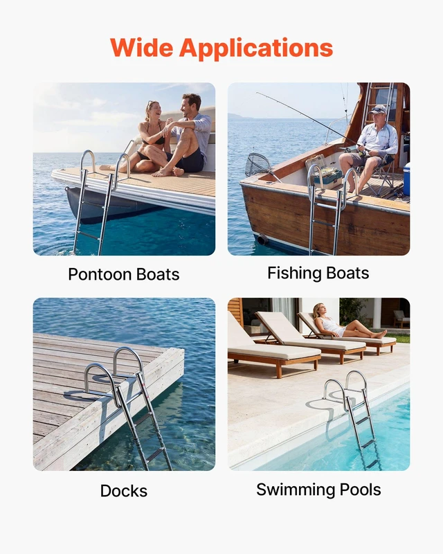 Alt view image 7 of 8 - VEVOR Boat Ladder, 4 Steps, Stainless Steel Telescoping Folding Swim Deck Ladder for Rear Entry Inboard, 600 lbs Capacity with Wide Anti-Slip Steps & Handrails, for Outboards, Yacht, Pontoon Boats