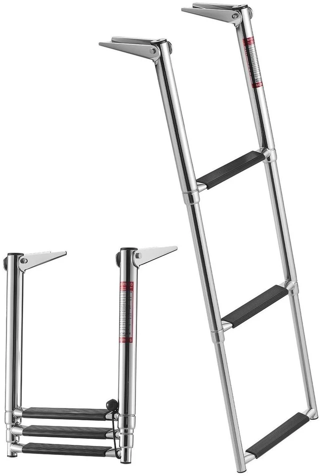 Main image of VEVOR Boat Ladder, 3 Steps, Stainless Steel Telescoping Folding Swim Deck Ladder for Rear Entry Inboard, Heavy Duty 600 lbs Capacity with Wide Anti-Slip Steps, for Outboards, Yacht, Pontoon Boats