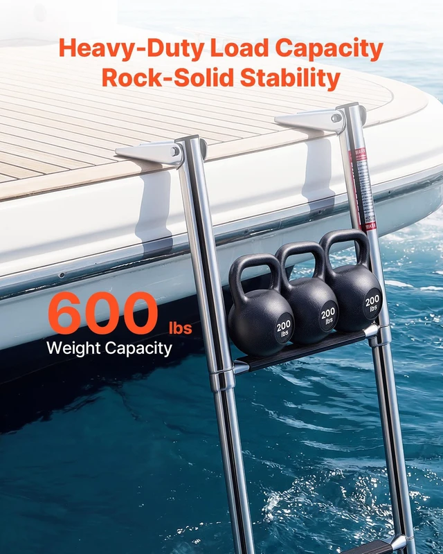 Alt view image 4 of 8 - VEVOR Boat Ladder, 3 Steps, Stainless Steel Telescoping Folding Swim Deck Ladder for Rear Entry Inboard, Heavy Duty 600 lbs Capacity with Wide Anti-Slip Steps, for Outboards, Yacht, Pontoon Boats