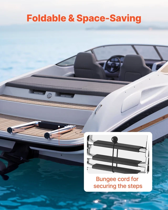 Alt view image 5 of 8 - VEVOR Boat Ladder, 3 Steps, Stainless Steel Telescoping Folding Swim Deck Ladder for Rear Entry Inboard, Heavy Duty 600 lbs Capacity with Wide Anti-Slip Steps, for Outboards, Yacht, Pontoon Boats