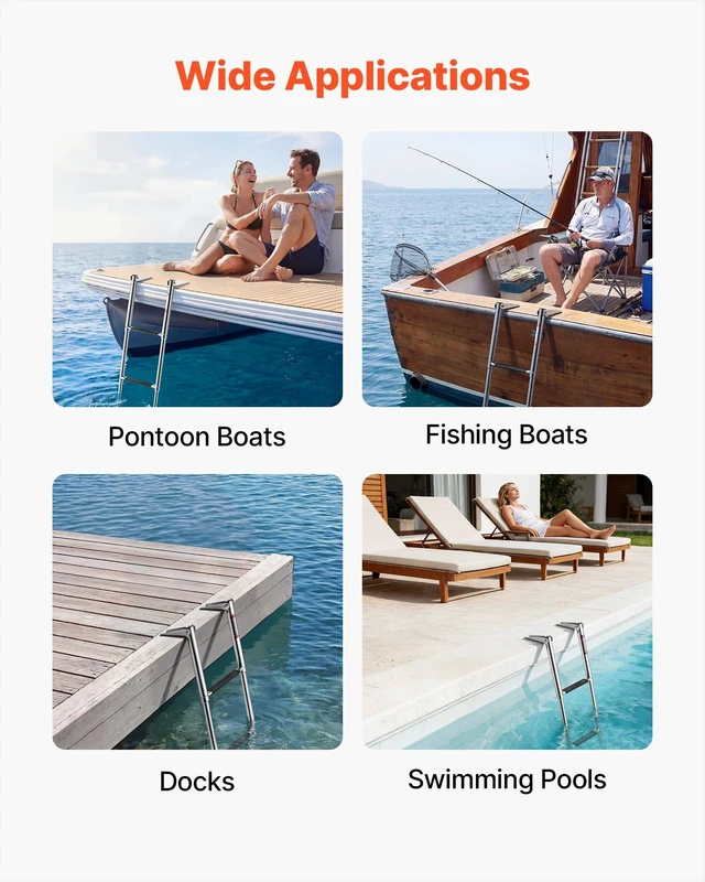 Alt view image 6 of 8 - VEVOR Boat Ladder, 3 Steps, Stainless Steel Telescoping Folding Swim Deck Ladder for Rear Entry Inboard, Heavy Duty 600 lbs Capacity with Wide Anti-Slip Steps, for Outboards, Yacht, Pontoon Boats