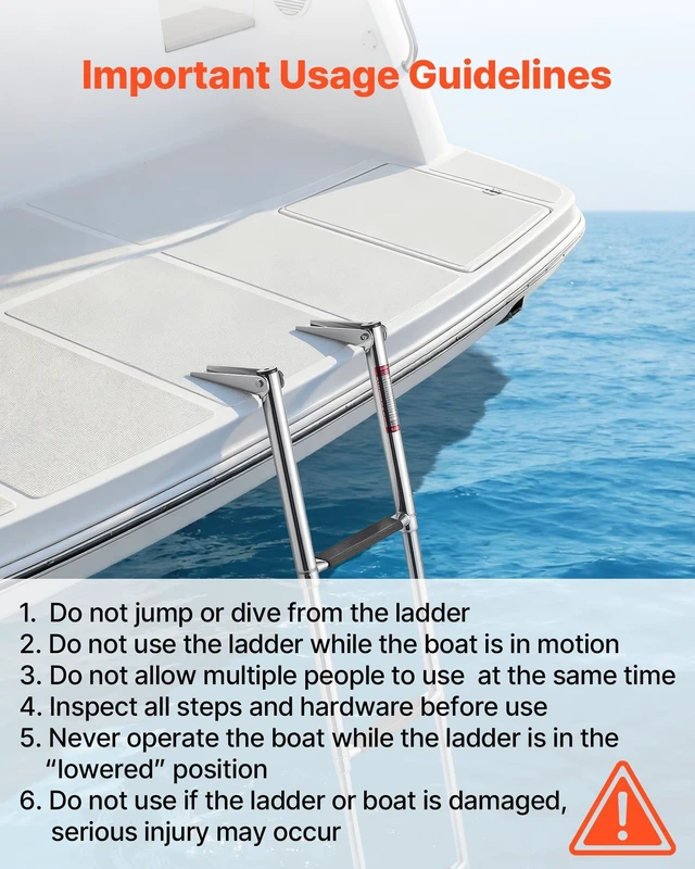 Alt view image 7 of 8 - VEVOR Boat Ladder, 3 Steps, Stainless Steel Telescoping Folding Swim Deck Ladder for Rear Entry Inboard, Heavy Duty 600 lbs Capacity with Wide Anti-Slip Steps, for Outboards, Yacht, Pontoon Boats