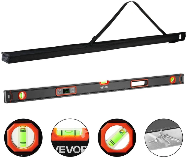 Main image of VEVOR Digital Level, 48 in Length, Magnetic Electronic Level with LED Backlit Display, 360° Electronic Leveler Tool with 0°/45°/90° Bubble Vials, IP54 Rating for Construction Carpentry Home Renovation