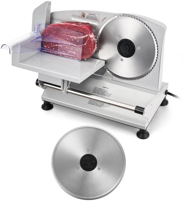 Main image of VEVOR Meat Slicer, 6.7 inch 150W Electric Deli Slicer Machine with two SUS420 Blades, 0-0.6 inch Adjustable Thickness, ETL Certified Home Food-Slicer for Meat, Ham, Baguett, Steak, ETL Approved
