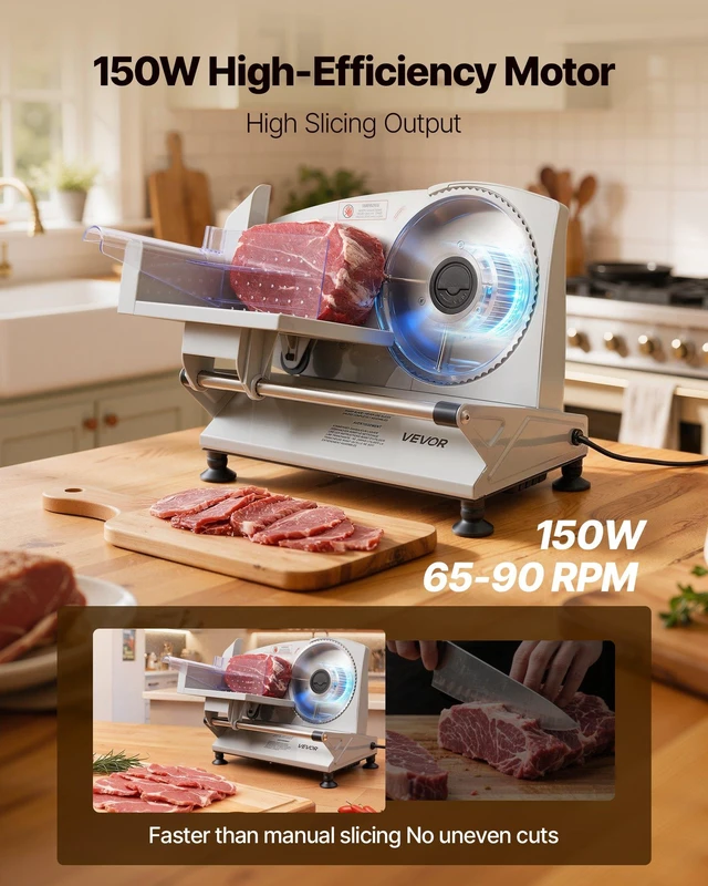 Alt view image 2 of 8 - VEVOR Meat Slicer, 6.7 inch 150W Electric Deli Slicer Machine with two SUS420 Blades, 0-0.6 inch Adjustable Thickness, ETL Certified Home Food-Slicer for Meat, Ham, Baguett, Steak, ETL Approved