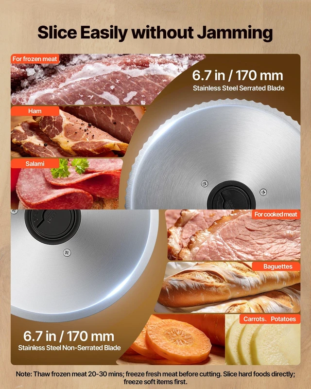 Alt view image 3 of 8 - VEVOR Meat Slicer, 6.7 inch 150W Electric Deli Slicer Machine with two SUS420 Blades, 0-0.6 inch Adjustable Thickness, ETL Certified Home Food-Slicer for Meat, Ham, Baguett, Steak, ETL Approved