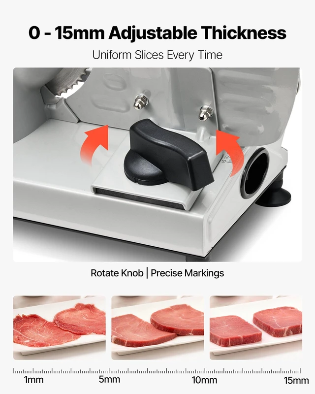 Alt view image 4 of 8 - VEVOR Meat Slicer, 6.7 inch 150W Electric Deli Slicer Machine with two SUS420 Blades, 0-0.6 inch Adjustable Thickness, ETL Certified Home Food-Slicer for Meat, Ham, Baguett, Steak, ETL Approved