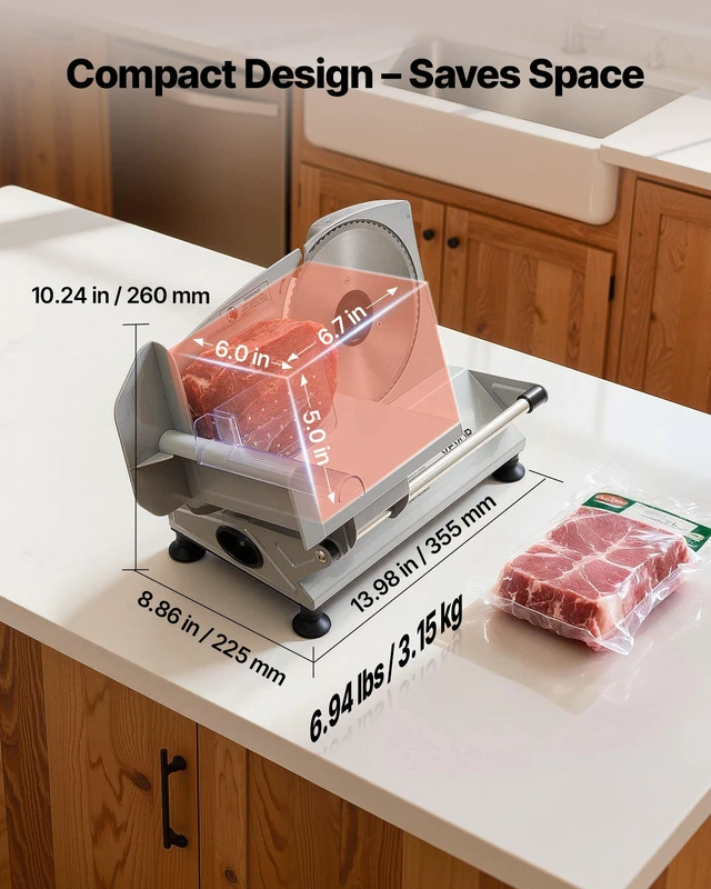 Alt view image 7 of 8 - VEVOR Meat Slicer, 6.7 inch 150W Electric Deli Slicer Machine with two SUS420 Blades, 0-0.6 inch Adjustable Thickness, ETL Certified Home Food-Slicer for Meat, Ham, Baguett, Steak, ETL Approved