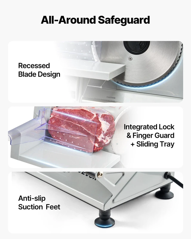 Alt view image 6 of 8 - VEVOR Meat Slicer, 6.7 inch 150W Electric Deli Slicer Machine with two SUS420 Blades, 0-0.6 inch Adjustable Thickness, ETL Certified Home Food-Slicer for Meat, Ham, Baguett, Steak, ETL Approved