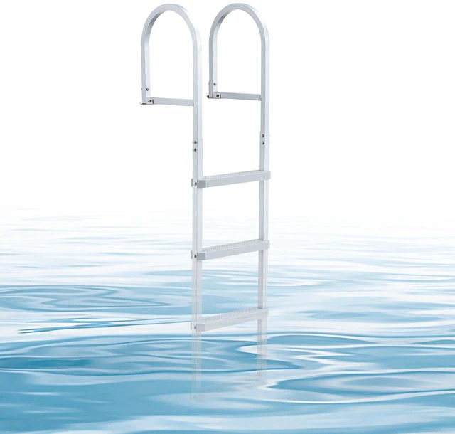 Main image of VEVOR Removable Dock Ladder, 4 Steps, Aluminum Alloy Pontoon Boat Swim Ladder, with Non-Slip Wide PP Steps, 500 lbs Weight Capacity, Quick Release Design, for Lake Swimming, Pool, Marine Boarding