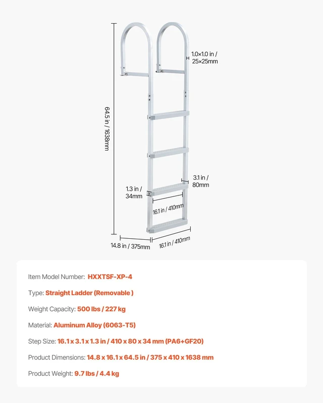 Alt view image 7 of 8 - VEVOR Removable Dock Ladder, 4 Steps, Aluminum Alloy Pontoon Boat Swim Ladder, with Non-Slip Wide PP Steps, 500 lbs Weight Capacity, Quick Release Design, for Lake Swimming, Pool, Marine Boarding
