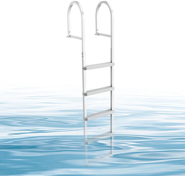 Main image of VEVOR Removable Dock Ladder, 5 Steps, Aluminum Alloy Pontoon Boat Swim Ladder, with Non-Slip Wide PP Steps, 500 lbs Weight Capacity, Quick Release Design, for Lake Swimming, Pool, Marine Boarding