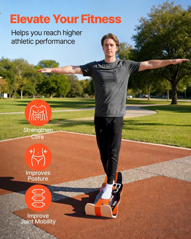 Alt view image 2 of 8 - VEVOR Balance Board, Wobble Board Trainer for Adults, Premium Wooden Curved Balance Training Equipment, Compact & Lightweight for Core Workouts, Standing Desk Exercise, Home Gym, Yoga & More, Orange