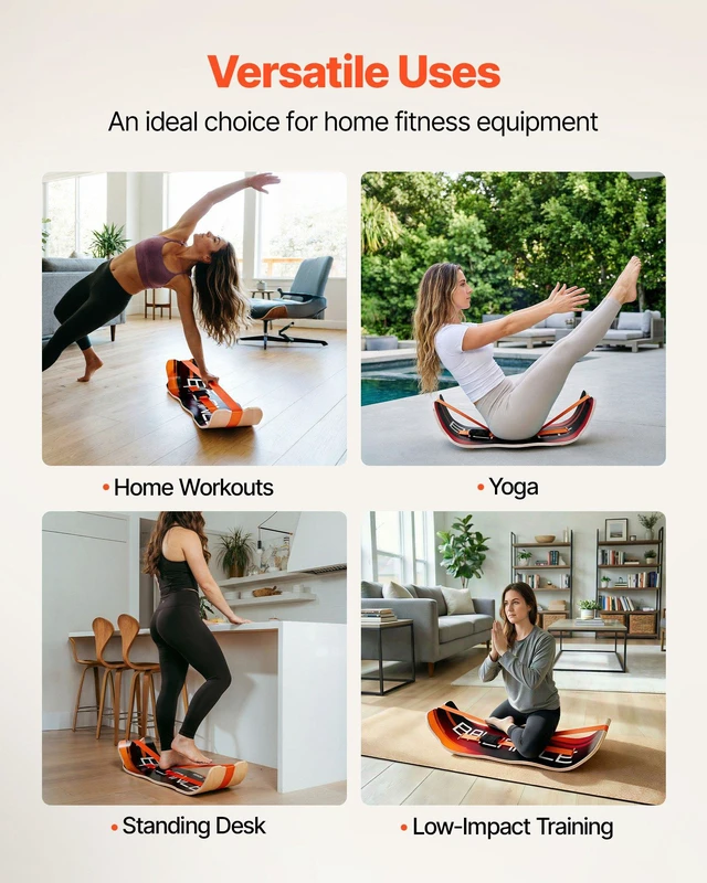 Alt view image 6 of 8 - VEVOR Balance Board, Wobble Board Trainer for Adults, Premium Wooden Curved Balance Training Equipment, Compact & Lightweight for Core Workouts, Standing Desk Exercise, Home Gym, Yoga & More, Orange