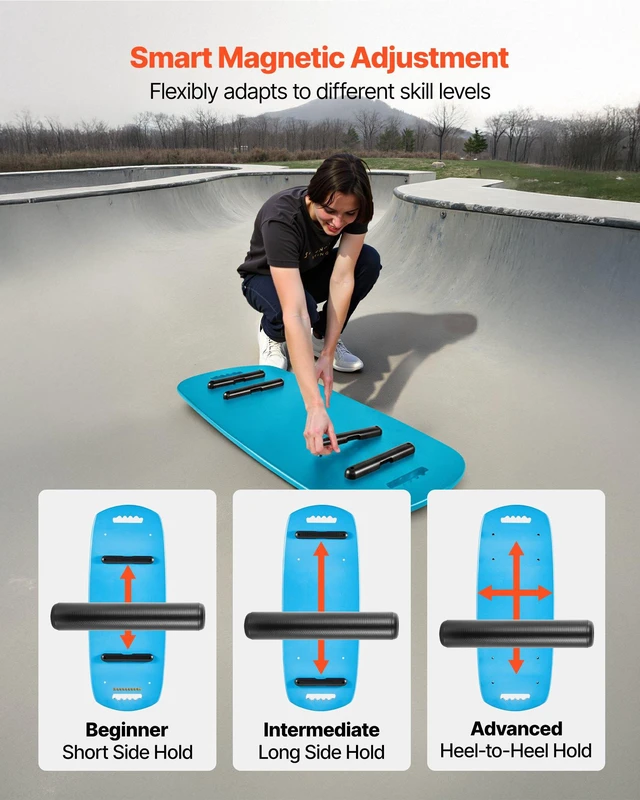 Alt view image 3 of 8 - VEVOR Balance Board, Wobble Board Trainer for Adults, Premium Wooden Balance Training Equipment with Roller, Magnetic Stoppers, Storage Rack, for Core Workouts, Surf Trainer & Physical Therapy, Blue