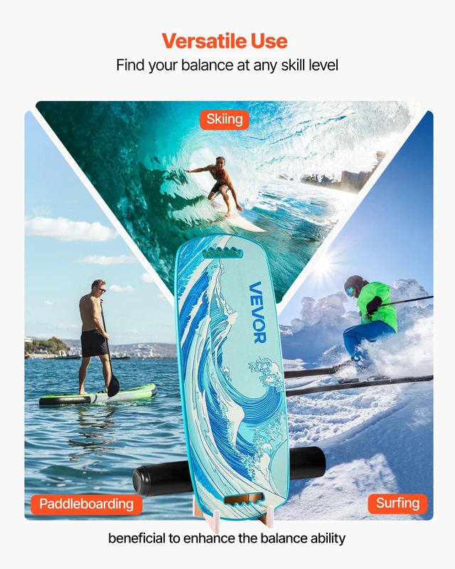 Alt view image 6 of 8 - VEVOR Balance Board, Wobble Board Trainer for Adults, Premium Wooden Balance Training Equipment with Roller, Magnetic Stoppers, Storage Rack, for Core Workouts, Surf Trainer & Physical Therapy, Blue