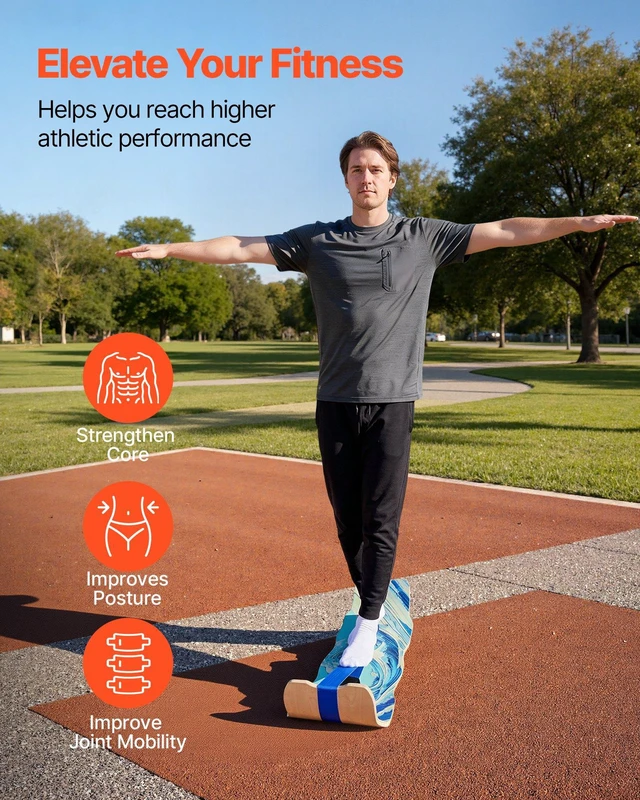 Alt view image 2 of 8 - VEVOR Balance Board, Wobble Board Trainer for Adults, Premium Wooden Curved Balance Training Equipment, Compact & Lightweight for Core Workouts, Standing Desk Exercise, Home Gym, Yoga & More, Blue