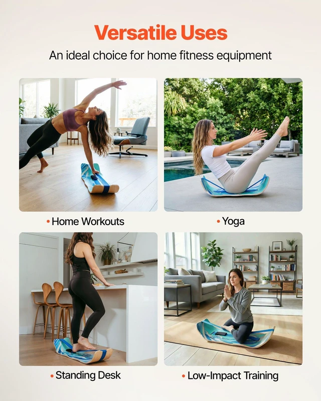 Alt view image 6 of 8 - VEVOR Balance Board, Wobble Board Trainer for Adults, Premium Wooden Curved Balance Training Equipment, Compact & Lightweight for Core Workouts, Standing Desk Exercise, Home Gym, Yoga & More, Blue