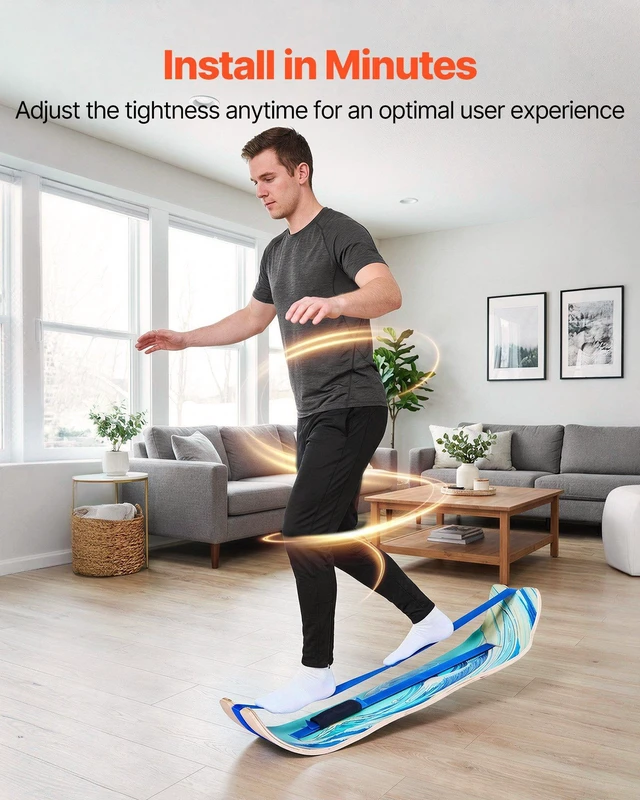 Alt view image 5 of 8 - VEVOR Balance Board, Wobble Board Trainer for Adults, Premium Wooden Curved Balance Training Equipment, Compact & Lightweight for Core Workouts, Standing Desk Exercise, Home Gym, Yoga & More, Blue
